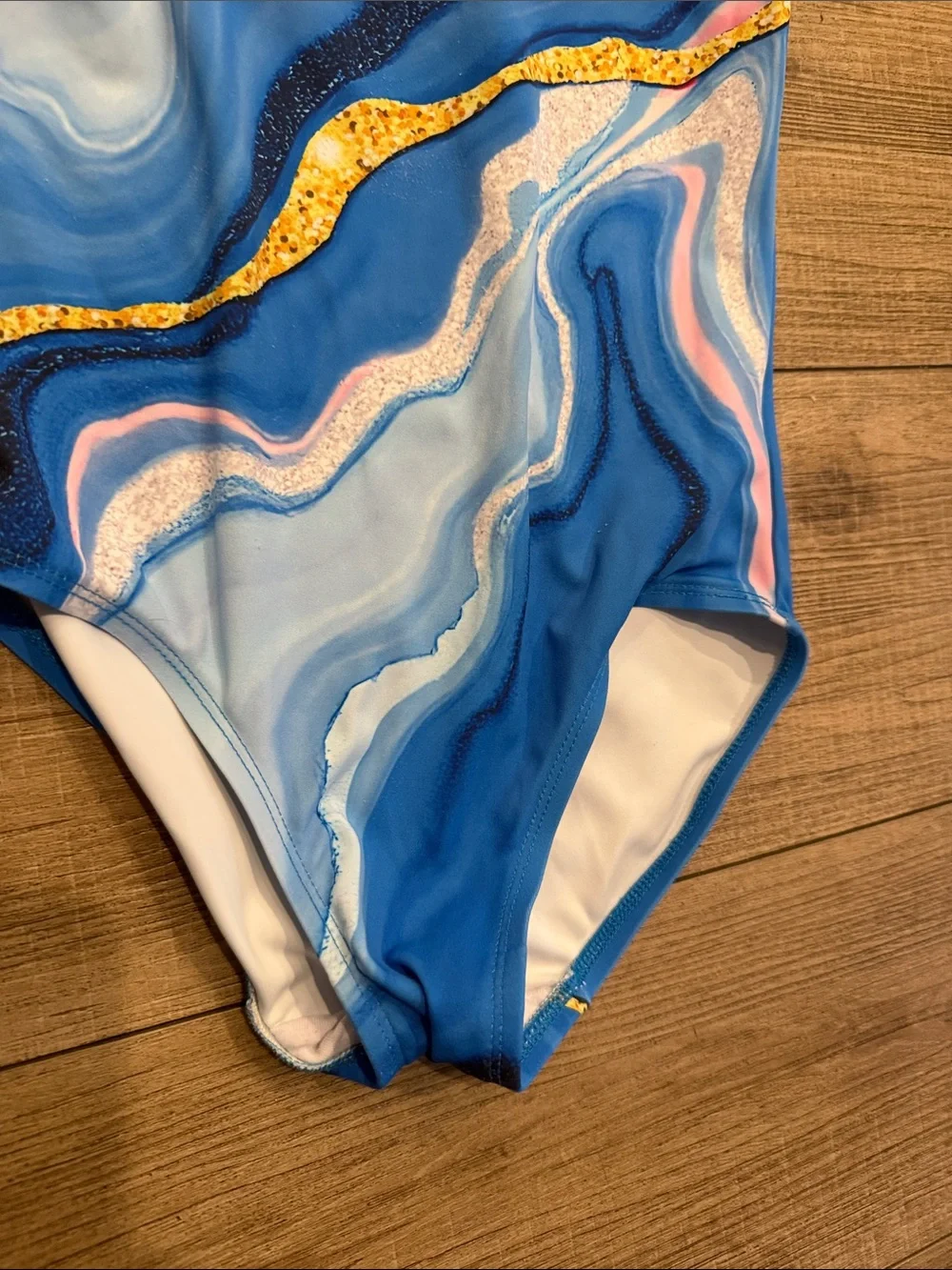 Girls Gymnastics Blue Marble Print One-Piece Leotard size XL Size 10-11